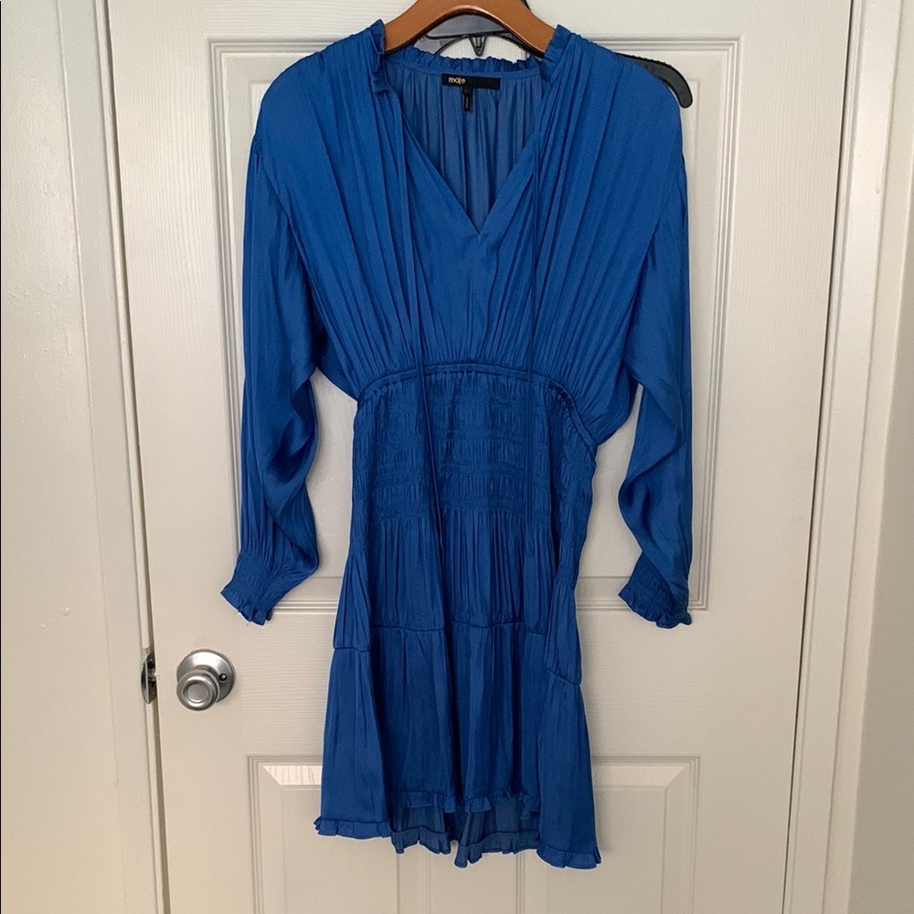 Maje Blue Bishop Sleeve V-Neck Sundress